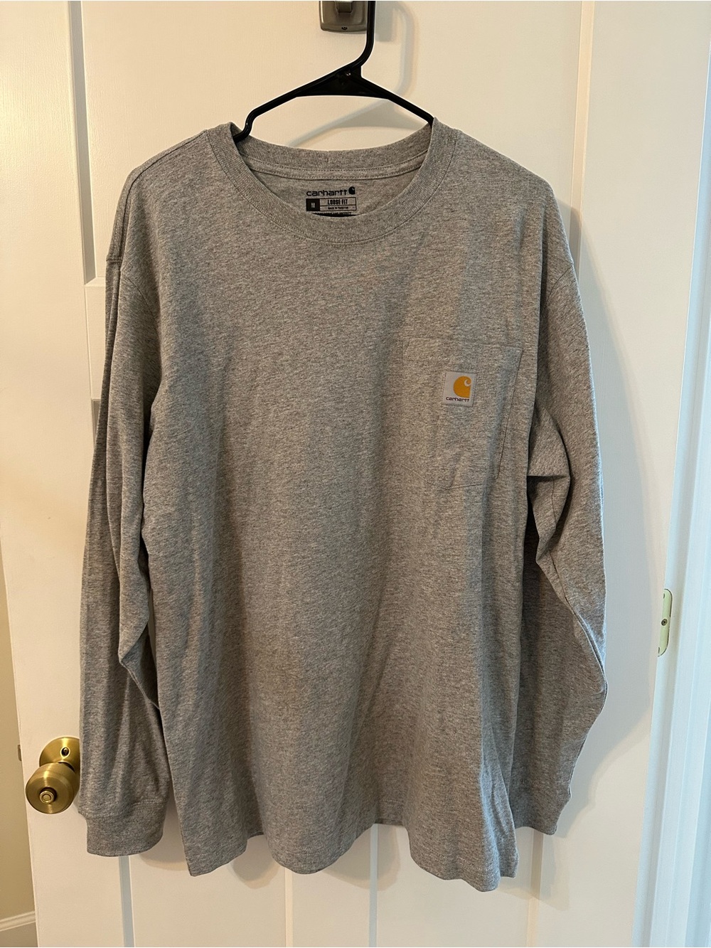 Carhartt Gray Long-Sleeve Pocket Tee with Logo Patch